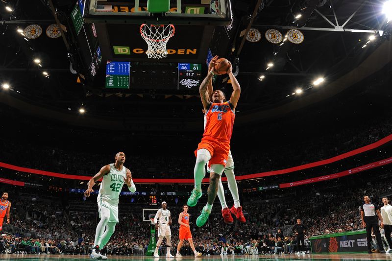 BOSTON, MA - APRIL 3: Jaylin Williams #6 of the Oklahoma City Thunder drives to the basket during the game against the Boston Celtics on April 3, 2024 at the TD Garden in Boston, Massachusetts. NOTE TO USER: User expressly acknowledges and agrees that, by downloading and or using this photograph, User is consenting to the terms and conditions of the Getty Images License Agreement. Mandatory Copyright Notice: Copyright 2024 NBAE  (Photo by Brian Babineau/NBAE via Getty Images)