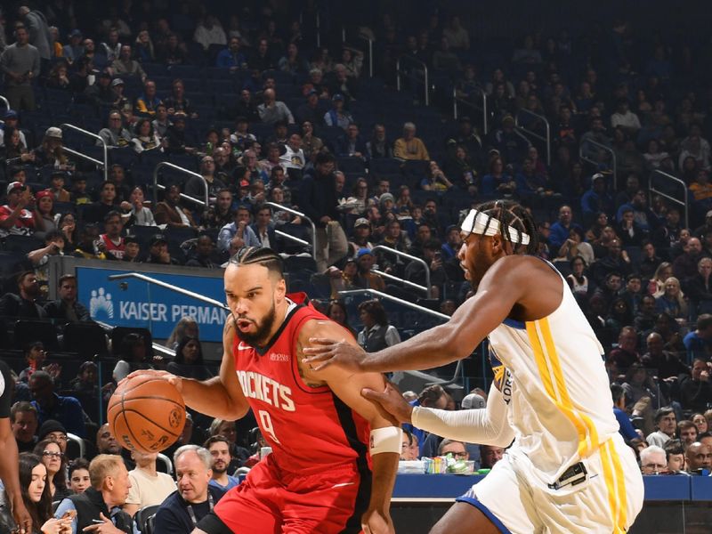 SAN FRANCISCO, CA - DECEMBER 5:  Dillon Brooks #9 of the Houston Rockets dribbles the ball during the game against the Golden State Warriors on December 5, 2024 at Chase Center in San Francisco, California. NOTE TO USER: User expressly acknowledges and agrees that, by downloading and or using this photograph, user is consenting to the terms and conditions of Getty Images License Agreement. Mandatory Copyright Notice: Copyright 2024 NBAE (Photo by Noah Graham/NBAE via Getty Images)