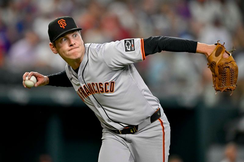 Jun 8, 2024; Arlington, Texas, USA; San Francisco Giants starting pitcher Spencer Howard (56) tries but cannot throw out Texas Rangers catcher Andrew Knizner (12) (not pictured) at first base during the fifth inning at Globe Life Field. Mandatory Credit: Jerome Miron-USA TODAY Sports