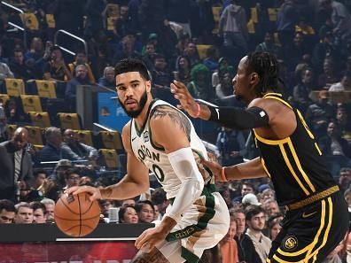 SAN FRANCISCO, CA - DECEMBER 19: Jayson Tatum #0 of the Boston Celtics handles the ball during the game against the Golden State Warriors  on December 19, 2023 at Chase Center in San Francisco, California. NOTE TO USER: User expressly acknowledges and agrees that, by downloading and or using this photograph, user is consenting to the terms and conditions of Getty Images License Agreement. Mandatory Copyright Notice: Copyright 2023 NBAE (Photo by Noah Graham/NBAE via Getty Images)