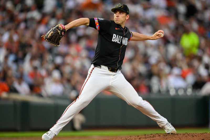 May 17, 2024; Baltimore, Maryland, USA; Baltimore Orioles pitcher John Means (47) throws a pitch during the second inning against the Seattle Mariners at Oriole Park at Camden Yards. Mandatory Credit: Reggie Hildred-USA TODAY Sports