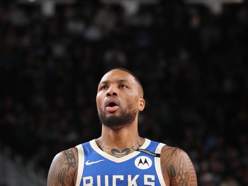 MILWAUKEE, WI - MARCH 15: Damian Lillard #0 of the Milwaukee Bucks shoots a free throw during the game against the Indiana Pacers on March 15, 2025 at Fiserv Forum Center in Milwaukee, Wisconsin. NOTE TO USER: User expressly acknowledges and agrees that, by downloading and or using this Photograph, user is consenting to the terms and conditions of the Getty Images License Agreement. Mandatory Copyright Notice: Copyright 2025 NBAE (Photo by Gary Dineen/NBAE via Getty Images).