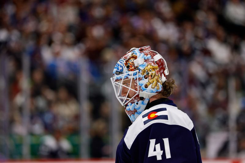 Mar 8, 2026; Denver, Colorado, USA; Colorado Avalanche goaltender Scott Wedgewood (41) in the third period against the Minnesota Wild at Ball Arena. Mandatory Credit: Isaiah J. Downing-Imagn Images