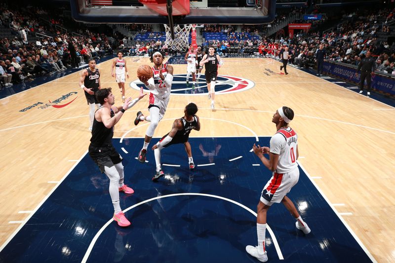 WASHINGTON, DC -? FEBRUARY 26: Richaun Holmes #22 of the Washington Wizards drives to the basket during the game against the Portland Trail Blazers on February 26, 2025 at Capital One Arena in Washington, DC. NOTE TO USER: User expressly acknowledges and agrees that, by downloading and or using this Photograph, user is consenting to the terms and conditions of the Getty Images License Agreement. Mandatory Copyright Notice: Copyright 2025 NBAE (Photo by Stephen Gosling/NBAE via Getty Images)