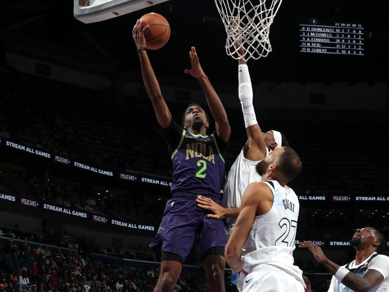 NEW ORLEANS, LA - JANUARY 7: Herbert Jones #2 of the New Orleans Pelicans drives to the basket during the game against the Minnesota Timberwolves on January 7, 2025 at the Smoothie King Center in New Orleans, Louisiana. NOTE TO USER: User expressly acknowledges and agrees that, by downloading and or using this Photograph, user is consenting to the terms and conditions of the Getty Images License Agreement. Mandatory Copyright Notice: Copyright 2025 NBAE(Photo by Layne Murdoch Jr./NBAE via Getty Images)