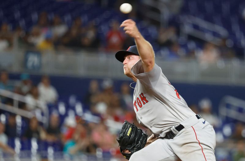 Jul 2, 2024; Miami, Florida, USA;  Boston Red Sox relief pitcher Bailey Horn (78) pitches against the Miami Marlins in the ninth inning at loanDepot Park. Mandatory Credit: Rhona Wise-USA TODAY Sports