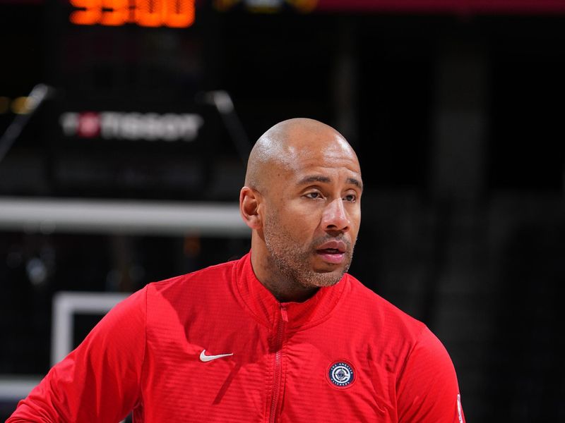 DENVER, CO - DECEMBER 13:  Dahntay Jones of the LA Clippers warms up before the game against the Denver Nuggets on December 13, 2024 at Ball Arena in Denver, Colorado. NOTE TO USER: User expressly acknowledges and agrees that, by downloading and/or using this Photograph, user is consenting to the terms and conditions of the Getty Images License Agreement. Mandatory Copyright Notice: Copyright 2024 NBAE (Photo by Garrett Ellwood/NBAE via Getty Images)