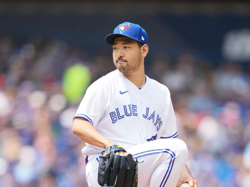 Jul 16, 2023; Toronto, Ontario, CAN; Toronto Blue Jays starting pitcher Yusei Kikuchi (16) throws pitch against the Arizona Diamondbacks during the first inning at Rogers Centre. Mandatory Credit: Nick Turchiaro-USA TODAY Sports