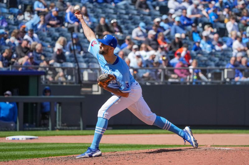 Apr 11, 2024; Kansas City, Missouri, USA; Kansas City Royals pitcher Nick Anderson (63) delivers a pitch against the Houston Astros in the sixth inning at Kauffman Stadium. Mandatory Credit: Denny Medley-USA TODAY Sports