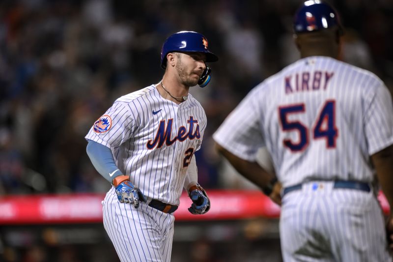 Sep 12, 2023; New York City, New York, USA; New York Mets first baseman Pete Alonso (20) rounds the bases after hitting a two run home run against the Arizona Diamondbacks during the fifth inning at Citi Field. Mandatory Credit: John Jones-USA TODAY Sports