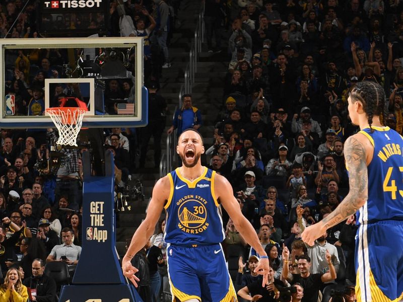 SAN FRANCISCO, CA - DECEMBER 6: Stephen Curry #30 of the Golden State Warriors celebrates during the game against the Minnesota Timberwolves on December 6, 2024 at Chase Center in San Francisco, California. NOTE TO USER: User expressly acknowledges and agrees that, by downloading and or using this photograph, user is consenting to the terms and conditions of Getty Images License Agreement. Mandatory Copyright Notice: Copyright 2024 NBAE (Photo by Noah Graham/NBAE via Getty Images)