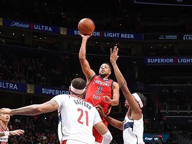 WASHINGTON, DC -? DECEMBER 13:  CJ McCollum #3 of the New Orleans Pelicans goes to the basket during the game on December 13, 2023 at Capital One Arena in Washington, DC. NOTE TO USER: User expressly acknowledges and agrees that, by downloading and or using this Photograph, user is consenting to the terms and conditions of the Getty Images License Agreement. Mandatory Copyright Notice: Copyright 2023 NBAE (Photo by Stephen Gosling/NBAE via Getty Images)