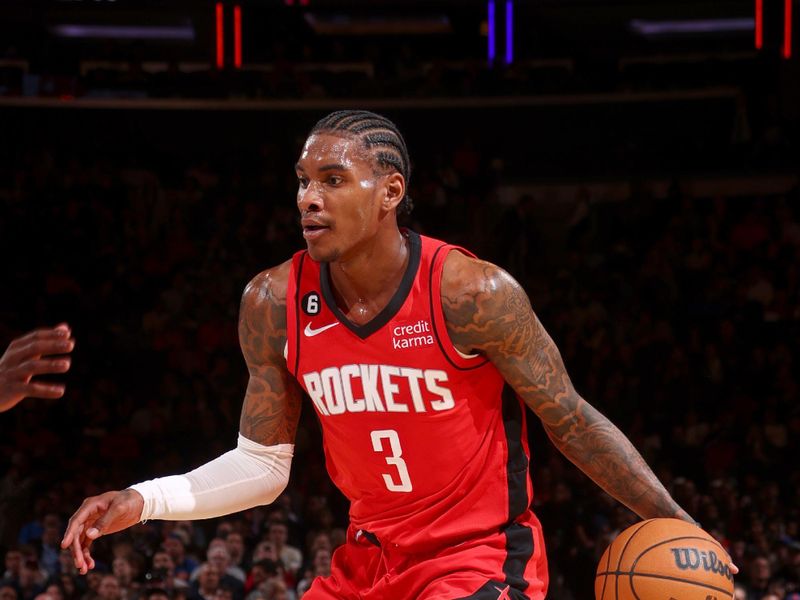 NEW YORK, NY - MARCH 27: Kevin Porter Jr. #3 of the Houston Rockets dribbles the ball during the game against the New York Knicks on March 27, 2023 at Madison Square Garden in New York City, New York.  NOTE TO USER: User expressly acknowledges and agrees that, by downloading and or using this photograph, User is consenting to the terms and conditions of the Getty Images License Agreement. Mandatory Copyright Notice: Copyright 2023 NBAE  (Photo by Nathaniel S. Butler/NBAE via Getty Images)