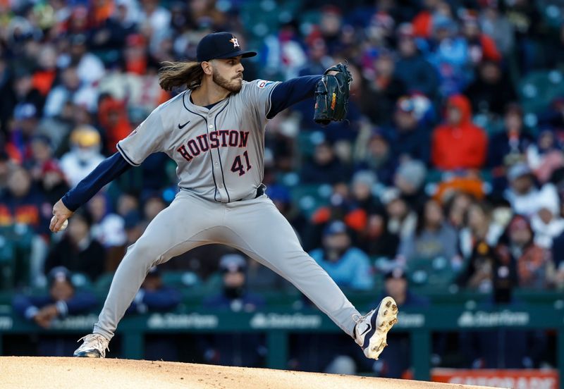 Apr 24, 2024; Chicago, Illinois, USA; Houston Astros starting pitcher Spencer Arrighetti (41) delivers a pitch against the Chicago Cubs during the first inning at Wrigley Field. Mandatory Credit: Kamil Krzaczynski-USA TODAY Sports