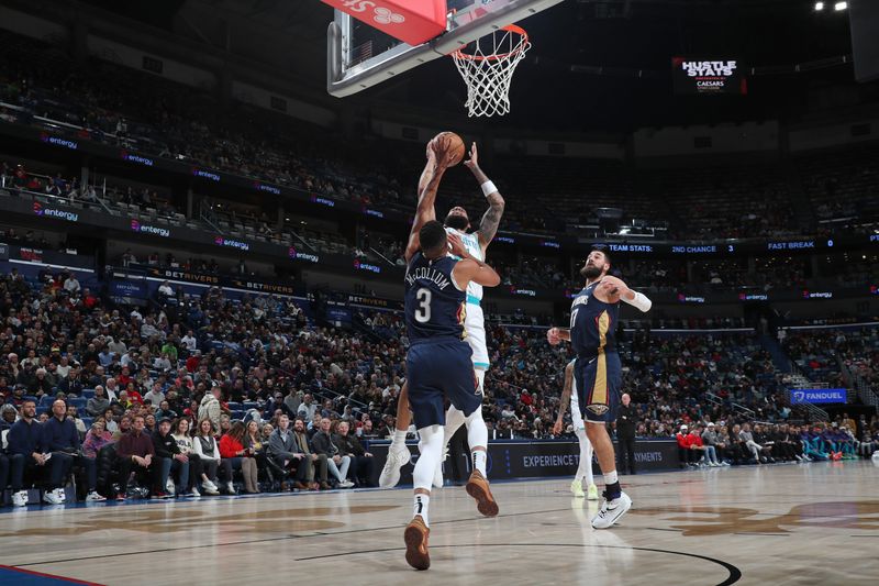 NEW ORLEANS, LA - JANUARY 17: Cody Martin #11 of the Charlotte Hornets shoots the ball during the game against the New Orleans Pelicans on January 17, 2024 at the Smoothie King Center in New Orleans, Louisiana. NOTE TO USER: User expressly acknowledges and agrees that, by downloading and or using this Photograph, user is consenting to the terms and conditions of the Getty Images License Agreement. Mandatory Copyright Notice: Copyright 2024 NBAE (Photo by Layne Murdoch Jr./NBAE via Getty Images)