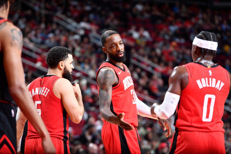 HOUSTON, TX - MARCH 21:   Jeff Green #32 of the Houston Rockets reacts during the game against the Chicago Bulls on March 21, 2024 at the Toyota Center in Houston, Texas. NOTE TO USER: User expressly acknowledges and agrees that, by downloading and or using this photograph, User is consenting to the terms and conditions of the Getty Images License Agreement. Mandatory Copyright Notice: Copyright 2024 NBAE (Photo by Logan Riely/NBAE via Getty Images)