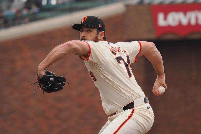 Apr 24, 2024; San Francisco, California, USA; San Francisco Giants starting pitcher Ryan Walker (74) pitches the ball against the New York Mets during the first inning at Oracle Park. Mandatory Credit: Kelley L Cox-USA TODAY Sports