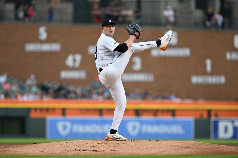 Aug 13, 2024; Detroit, Michigan, USA;  Detroit Tigers starting pitcher Tarik Skubal (29) throws a pitch against the Seattle Mariners in the first inning at Comerica Park. Mandatory Credit: Lon Horwedel-USA TODAY Sports