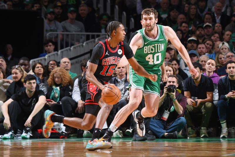 BOSTON, MA - JANUARY 29: Julian Phillips #15 of the Chicago Bulls drives to the basket during the game against the Boston Celtics on January 29, 2025 at TD Garden in Boston, Massachusetts. NOTE TO USER: User expressly acknowledges and agrees that, by downloading and/or using this Photograph, user is consenting to the terms and conditions of the Getty Images License Agreement. Mandatory Copyright Notice: Copyright 2025 NBAE (Photo by Brian Babineau/NBAE via Getty Images)