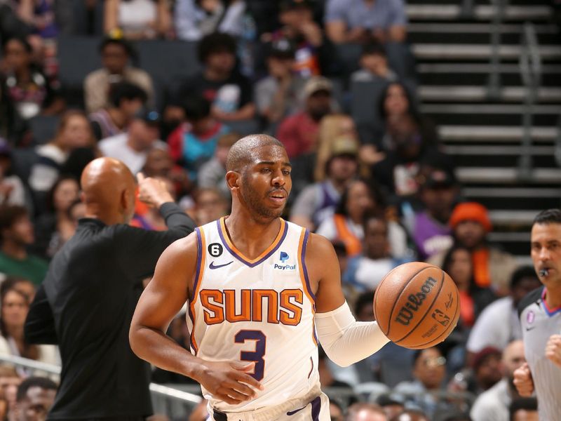 CHARLOTTE, NC - MARCH 1: Chris Paul #3 of the Phoenix Suns dribbles the ball against the Charlotte Hornets on March 1, 2023 at Spectrum Center in Charlotte, North Carolina. NOTE TO USER: User expressly acknowledges and agrees that, by downloading and or using this photograph, User is consenting to the terms and conditions of the Getty Images License Agreement. Mandatory Copyright Notice: Copyright 2023 NBAE (Photo by Kent Smith/NBAE via Getty Images)