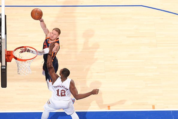 NEW YORK, NY - NOVEMBER 1: Donte Divincenzo #0 of the New York Knicks shoots the ball during the game against the Cleveland Cavaliers on November 1, 2023 at Madison Square Garden in New York City, New York.  NOTE TO USER: User expressly acknowledges and agrees that, by downloading and or using this photograph, User is consenting to the terms and conditions of the Getty Images License Agreement. Mandatory Copyright Notice: Copyright 2023 NBAE  (Photo by Nathaniel S. Butler/NBAE via Getty Images)