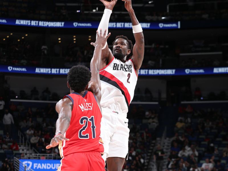 CHICAGO, IL - NOVEMBER 4: Deandre Ayton #2 of the Portland Trail Blazers shoots the ball during the game against the New Orleans Pelicans on November 4, 2024 at Smoothie King Center in New Orleans, Louisiana. NOTE TO USER: User expressly acknowledges and agrees that, by downloading and or using this photograph, User is consenting to the terms and conditions of the Getty Images License Agreement. Mandatory Copyright Notice: Copyright 2024 NBAE (Photo by Jeff Haynes/NBAE via Getty Images)