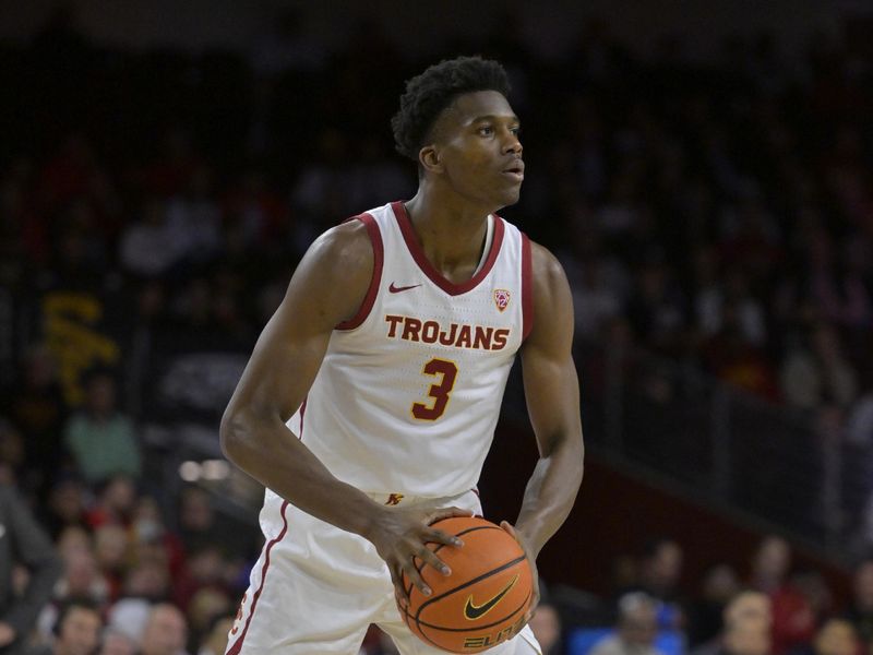 Mar 2, 2023; Los Angeles, California, USA;  USC Trojans forward Vincent Iwuchukwu (3) looks to pass the ball in the first half against the Arizona Wildcats at Galen Center. Mandatory Credit: Jayne Kamin-Oncea-USA TODAY Sports