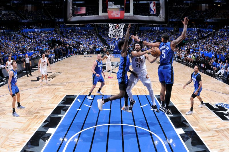 ORLANDO, FL - APRIL 27: Jarrett Allen #31 of the Cleveland Cavaliers drives to the basket during the game against the Orlando Magic during Round 1 Game 4 of the 2024 NBA Playoffs on April 27, 2024 at the Kia Center in Orlando, Florida. NOTE TO USER: User expressly acknowledges and agrees that, by downloading and or using this photograph, User is consenting to the terms and conditions of the Getty Images License Agreement. Mandatory Copyright Notice: Copyright 2024 NBAE (Photo by Fernando Medina/NBAE via Getty Images)