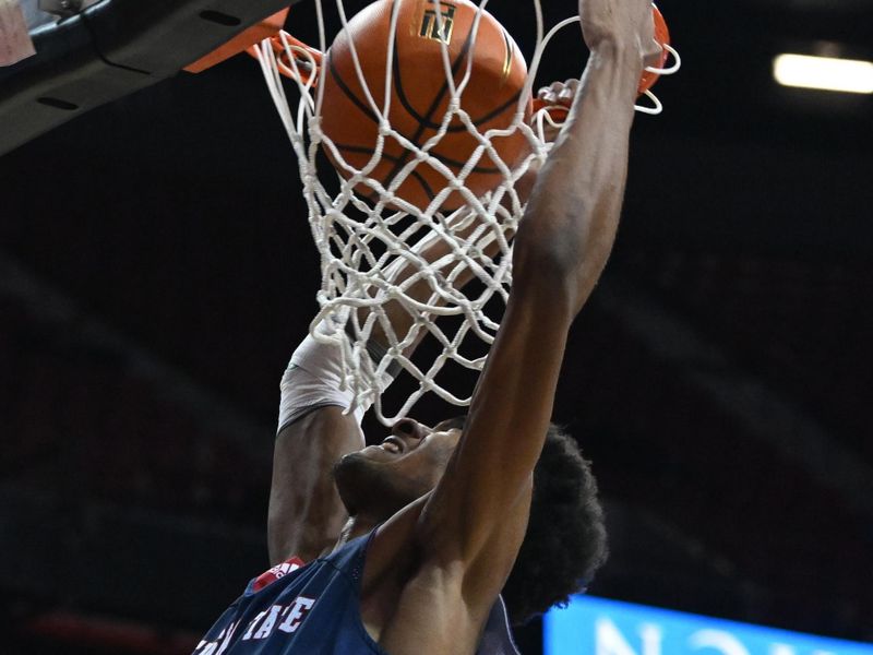 Feb 3, 2023; Las Vegas, Nevada, USA; Fresno State Bulldogs forward Leo Colimerio (23) dunks the ball on the UNLV Runnin' Rebels in the second half at Thomas & Mack Center. Mandatory Credit: Candice Ward-USA TODAY Sports