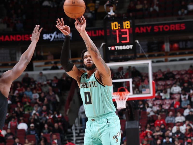 CHICAGO, IL - DECEMBER 13: Miles Bridges #0 of the Charlotte Hornets shoots the ball during the game against the Chicago Bulls on December 13, 2024 at United Center in Chicago, Illinois. NOTE TO USER: User expressly acknowledges and agrees that, by downloading and or using this photograph, User is consenting to the terms and conditions of the Getty Images License Agreement. Mandatory Copyright Notice: Copyright 2024 NBAE (Photo by Jeff Haynes/NBAE via Getty Images)