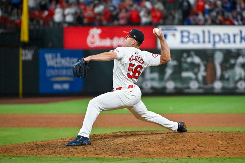 May 26, 2024; St. Louis, Missouri, USA;  St. Louis Cardinals relief pitcher Ryan Helsley (56) pitches against the Chicago Cubs during the ninth inning at Busch Stadium. Mandatory Credit: Jeff Curry-USA TODAY Sports