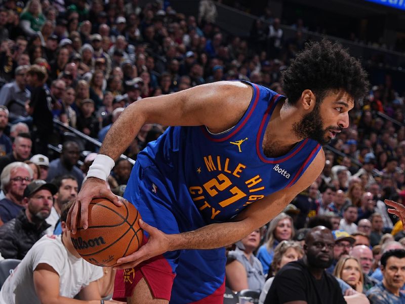 DENVER, CO - MARCH 5:  Jamal Murray #27 of the Denver Nuggets handles the ball during the game against the Sacramento Kings on March 5, 2025 at Ball Arena in Denver, Colorado. NOTE TO USER: User expressly acknowledges and agrees that, by downloading and/or using this Photograph, user is consenting to the terms and conditions of the Getty Images License Agreement. Mandatory Copyright Notice: Copyright 2025 NBAE (Photo by Bart Young/NBAE via Getty Images)