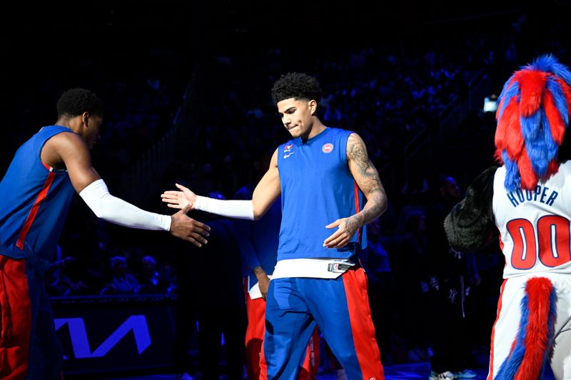 DETROIT, MI - JANUARY 22: Killian Hayes #7 of the Detroit Pistons is introduced before the game against the Milwaukee Bucks on January 22, 2024 at Little Caesars Arena in Detroit, Michigan. NOTE TO USER: User expressly acknowledges and agrees that, by downloading and/or using this photograph, User is consenting to the terms and conditions of the Getty Images License Agreement. Mandatory Copyright Notice: Copyright 2024 NBAE (Photo by Chris Schwegler/NBAE via Getty Images)