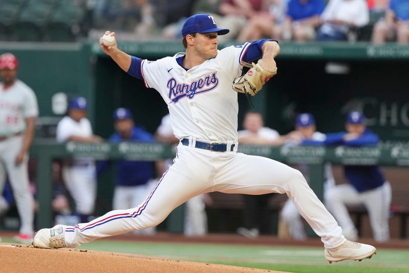 Sep 7, 2024; Arlington, Texas, USA; Texas Rangers starting pitcher Jack Leiter (35) pitches to the Los Angeles Angels during the first inning at Globe Life Field. Mandatory Credit: Jim Cowsert-Imagn Images