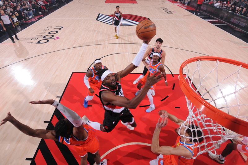 PORTLAND, OR - NOVEMBER 1: Jerami Grant #9 of the Portland Trail Blazers drives to the basket during the game against the Oklahoma City Thunder on November 1, 2024 at the Moda Center Arena in Portland, Oregon. NOTE TO USER: User expressly acknowledges and agrees that, by downloading and or using this photograph, user is consenting to the terms and conditions of the Getty Images License Agreement. Mandatory Copyright Notice: Copyright 2024 NBAE (Photo by Cameron Browne/NBAE via Getty Images)