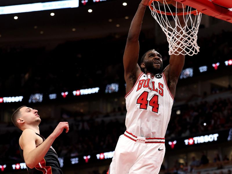 CHICAGO, ILLINOIS - FEBRUARY 04: Patrick Williams #44 of the Chicago Bulls in action against the Miami Heat at the United Center on February 04, 2025 in Chicago, Illinois. NOTE TO USER: User expressly acknowledges and agrees that, by downloading and or using this photograph, user is consenting to the terms and conditions of the Getty Images License Agreement.  (Photo by Luke Hales/Getty Images)