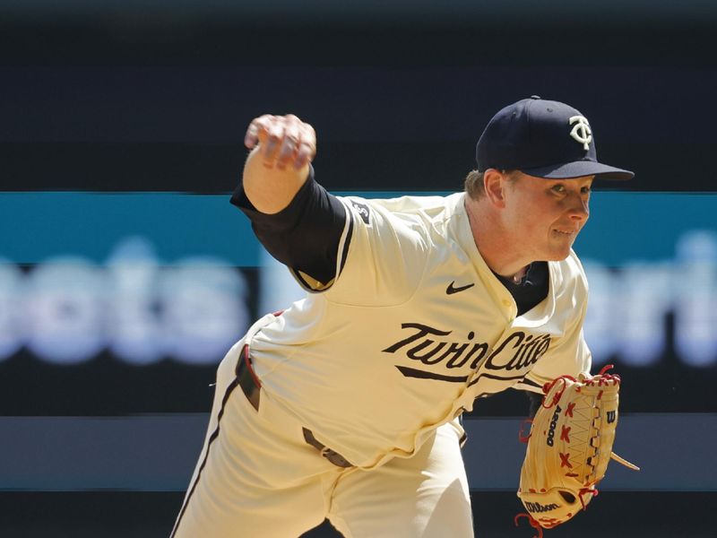 Aug 14, 2024; Minneapolis, Minnesota, USA; Minnesota Twins starting pitcher Louie Varland (37) throws against the Kansas City Royals in the first inning at Target Field. Mandatory Credit: Bruce Kluckhohn-USA TODAY Sports