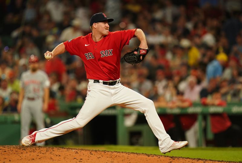 Jun 1, 2023; Boston, Massachusetts, USA; Boston Red Sox relief pitcher Josh Winckowski (25) throws a pitch against the Cincinnati Reds in the sixth inning at Fenway Park. Mandatory Credit: David Butler II-USA TODAY Sports