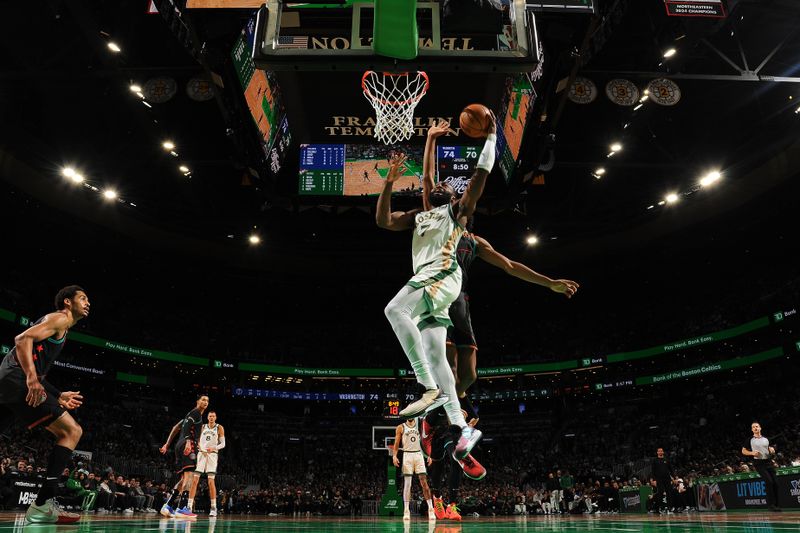 BOSTON, MA - FEBRUARY 9: Jaylen Brown #7 of the Boston Celtics drives to the basket during the game against the Washington Wizards on February 9, 2024 at the TD Garden in Boston, Massachusetts. NOTE TO USER: User expressly acknowledges and agrees that, by downloading and or using this photograph, User is consenting to the terms and conditions of the Getty Images License Agreement. Mandatory Copyright Notice: Copyright 2024 NBAE  (Photo by Brian Babineau/NBAE via Getty Images)