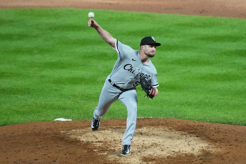 Aug 19, 2023; Denver, Colorado, USA; Chicago White Sox relief pitcher Jimmy Lambert (58) delivers a pitch in the sixth inning against the Colorado Rockies at Coors Field. Mandatory Credit: Ron Chenoy-USA TODAY Sports