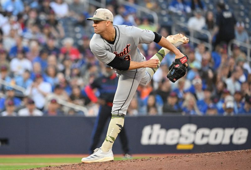 May 16, 2025; Toronto, Ontario, CAN;  Detroit Tigers pitcher Jack Flaherty (9) throws against the Toronto Blue Jays in the second inning at Rogers Centre. Mandatory Credit: Dan Hamilton-Imagn Images