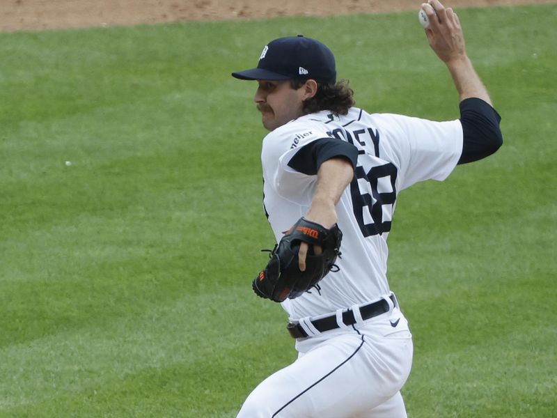 Jun 11, 2023; Detroit, Michigan, USA;  Detroit Tigers relief pitcher Jason Foley (68) pitches in the ninth inning against the Arizona Diamondbacks at Comerica Park. Mandatory Credit: Rick Osentoski-USA TODAY Sports