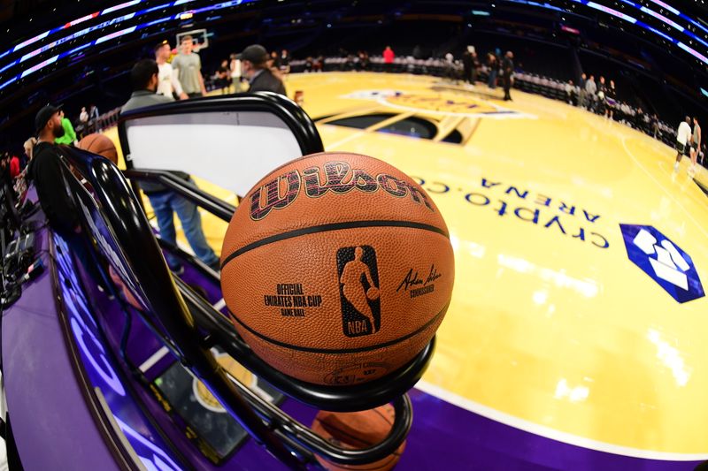 LOS ANGELES, CA - NOVEMBER 19: A generic basketball photo of the Official Wilson basketball during the game before the game between the Utah Jazz and the Los Angeles Lakers during the Emirates NBA Cup game on November 19, 2024 at Crypto.Com Arena in Los Angeles, California. NOTE TO USER: User expressly acknowledges and agrees that, by downloading and/or using this Photograph, user is consenting to the terms and conditions of the Getty Images License Agreement. Mandatory Copyright Notice: Copyright 2024 NBAE (Photo by Adam Pantozzi/NBAE via Getty Images)