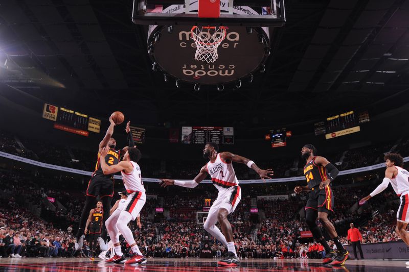 PORTLAND, OR - MARCH 13:  Trent Forrest #2 of the Atlanta Hawks goes to the basket during the game on March 13, 2024 at the Moda Center Arena in Portland, Oregon. NOTE TO USER: User expressly acknowledges and agrees that, by downloading and or using this photograph, user is consenting to the terms and conditions of the Getty Images License Agreement. Mandatory Copyright Notice: Copyright 2024 NBAE (Photo by Cameron Browne/NBAE via Getty Images)