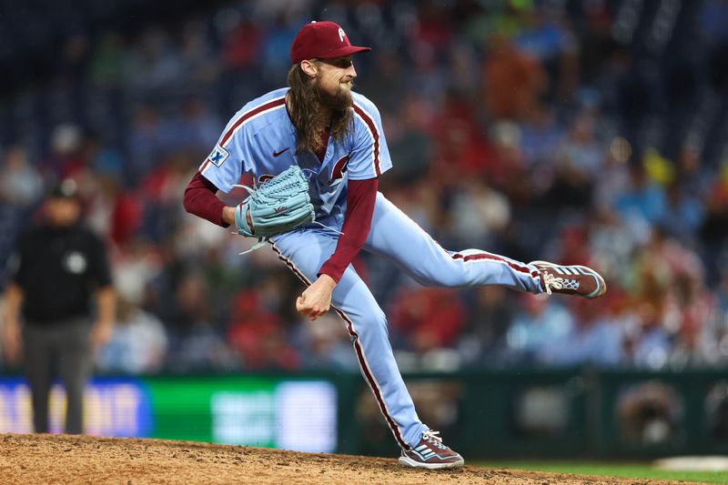 Sep 25, 2025; Philadelphia, Pennsylvania, USA; Philadelphia Phillies pitcher Matt Strahm (25) throws a pitch during the eighth inning against the Miami Marlins at Citizens Bank Park. Mandatory Credit: Bill Streicher-Imagn Images