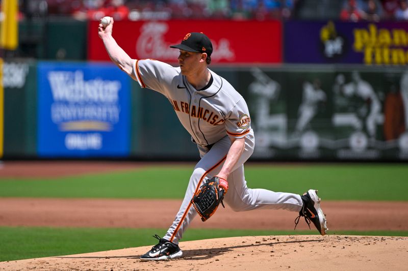 Jun 14, 2023; St. Louis, Missouri, USA;  San Francisco Giants starting pitcher Anthony DeSclafani (26) pitches against the St. Louis Cardinals during the first inning at Busch Stadium. Mandatory Credit: Jeff Curry-USA TODAY Sports