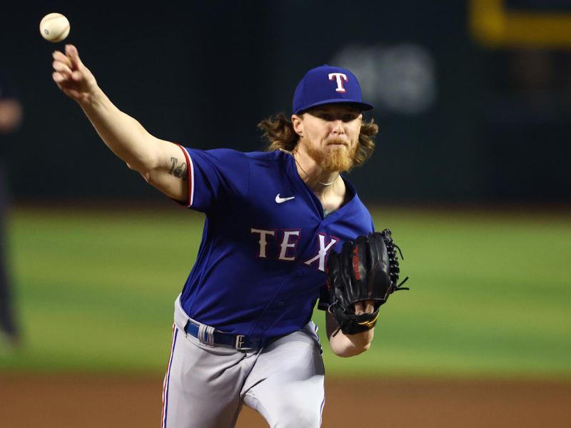 Aug 22, 2023; Phoenix, Arizona, USA; Texas Rangers pitcher Jon Gray against the Arizona Diamondbacks at Chase Field. Mandatory Credit: Mark J. Rebilas-USA TODAY Sports