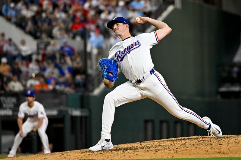 Apr 5, 2024; Arlington, Texas, USA; Texas Rangers starting pitcher Cody Bradford (61) pitches against the Houston Astros during the sixth inning at Globe Life Field. Mandatory Credit: Jerome Miron-USA TODAY Sports