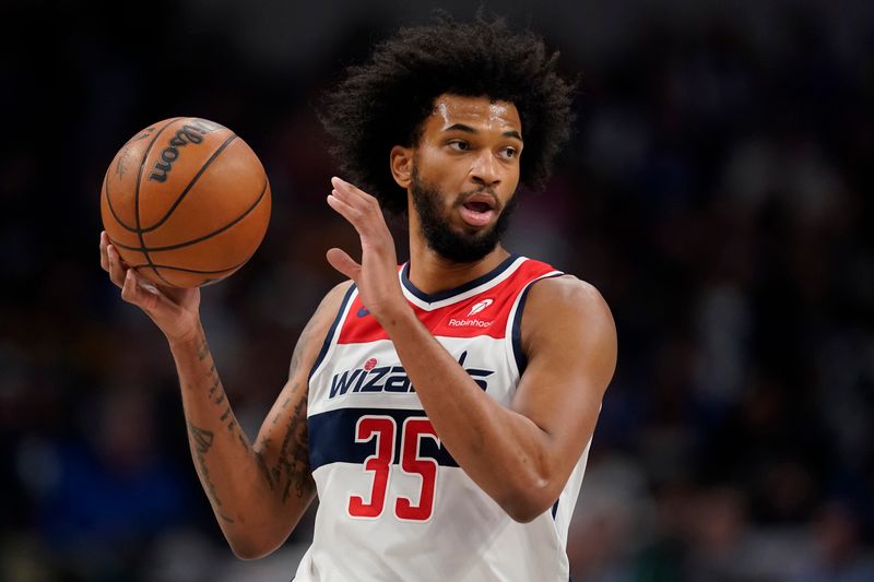 DALLAS, TEXAS - FEBRUARY 12: Marvin Bagley III #35 of the Washington Wizards controls the ball during the first half against the Dallas Mavericks at American Airlines Center on February 12, 2024 in Dallas, Texas. NOTE TO USER: User expressly acknowledges and agrees that, by downloading and or using this photograph, User is consenting to the terms and conditions of the Getty Images License Agreement. (Photo by Sam Hodde/Getty Images)