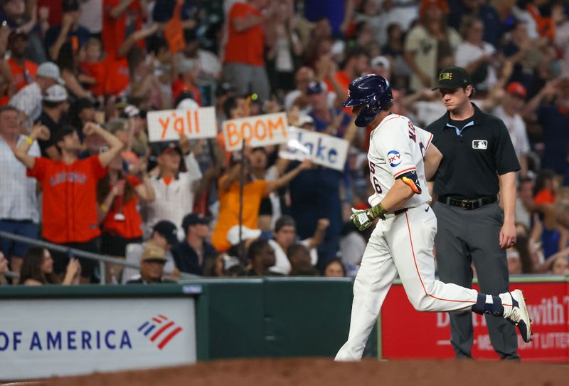 May 18, 2024; Houston, Texas, USA; Houston Astros center fielder Jake Meyers (6) rounds the bases after hitting a home run against the Milwaukee Brewers in the fifth inning at Minute Maid Park. Mandatory Credit: Thomas Shea-USA TODAY Sports